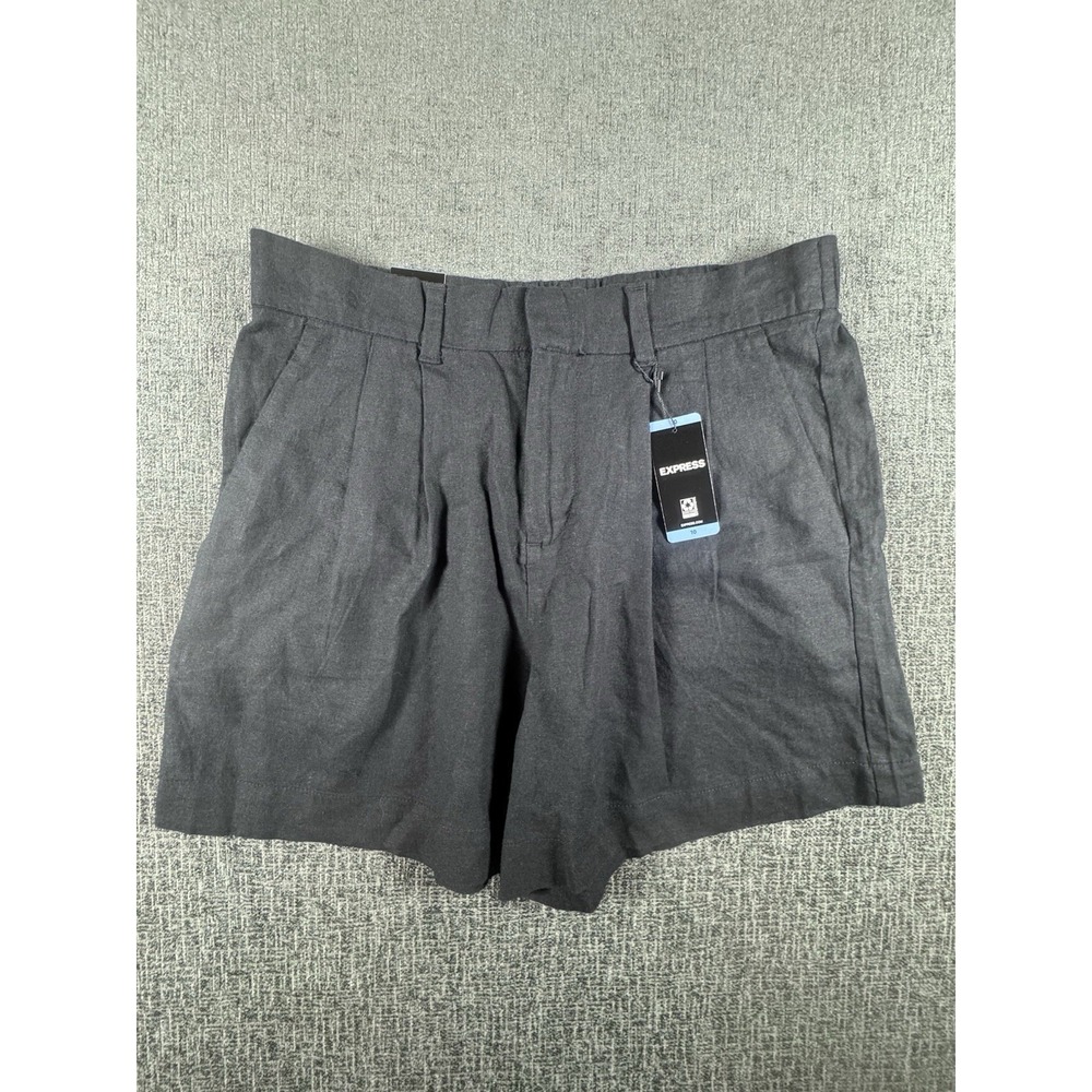 Express Womens Linen Blend Pleated Shorts Black Size 10 NWT
